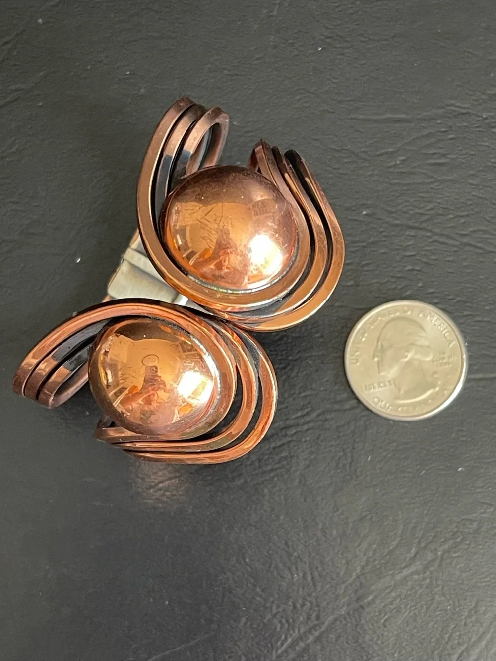 Vintage unsigned RAME Modernist copper clamper cuff bracelet.